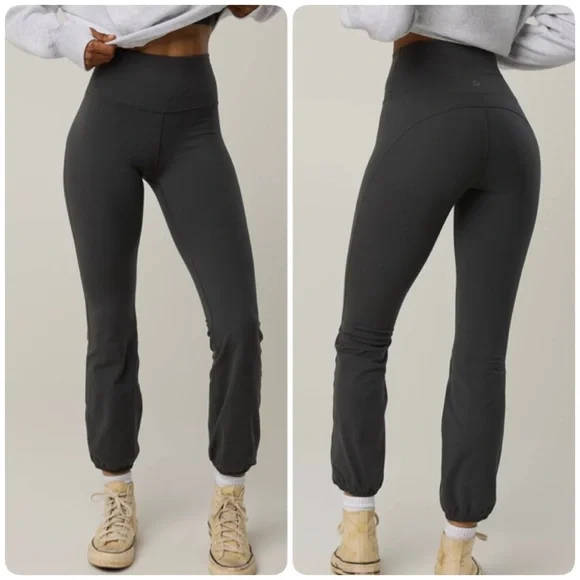 OFFLINE Aerie The Hugger High Waisted Cinch Cuff Pants Grey Leggings Large L - Picture 1 of 12